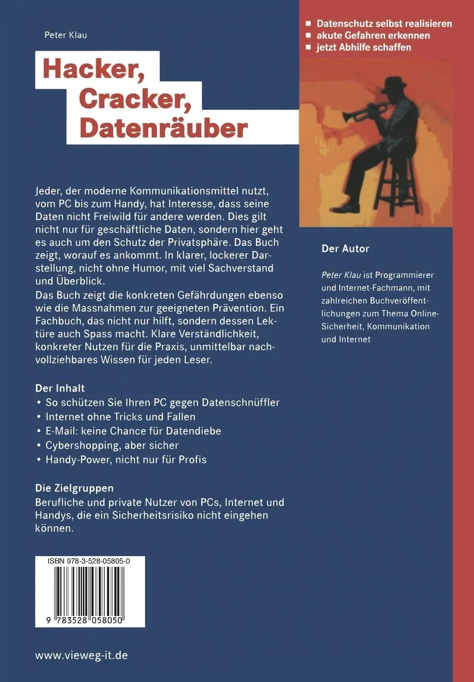 Rückseite: 9783528058050 | Hacker, Cracker, Datenräuber | Peter Klau | Taschenbuch | xii | 2002