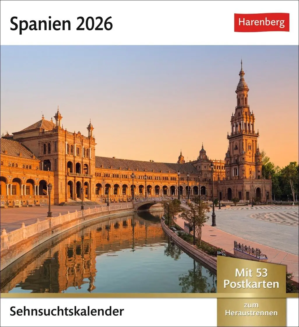 Cover: 9783840038150 | Spanien Sehnsuchtskalender 2026 - Wochenkalender mit 53 Postkarten