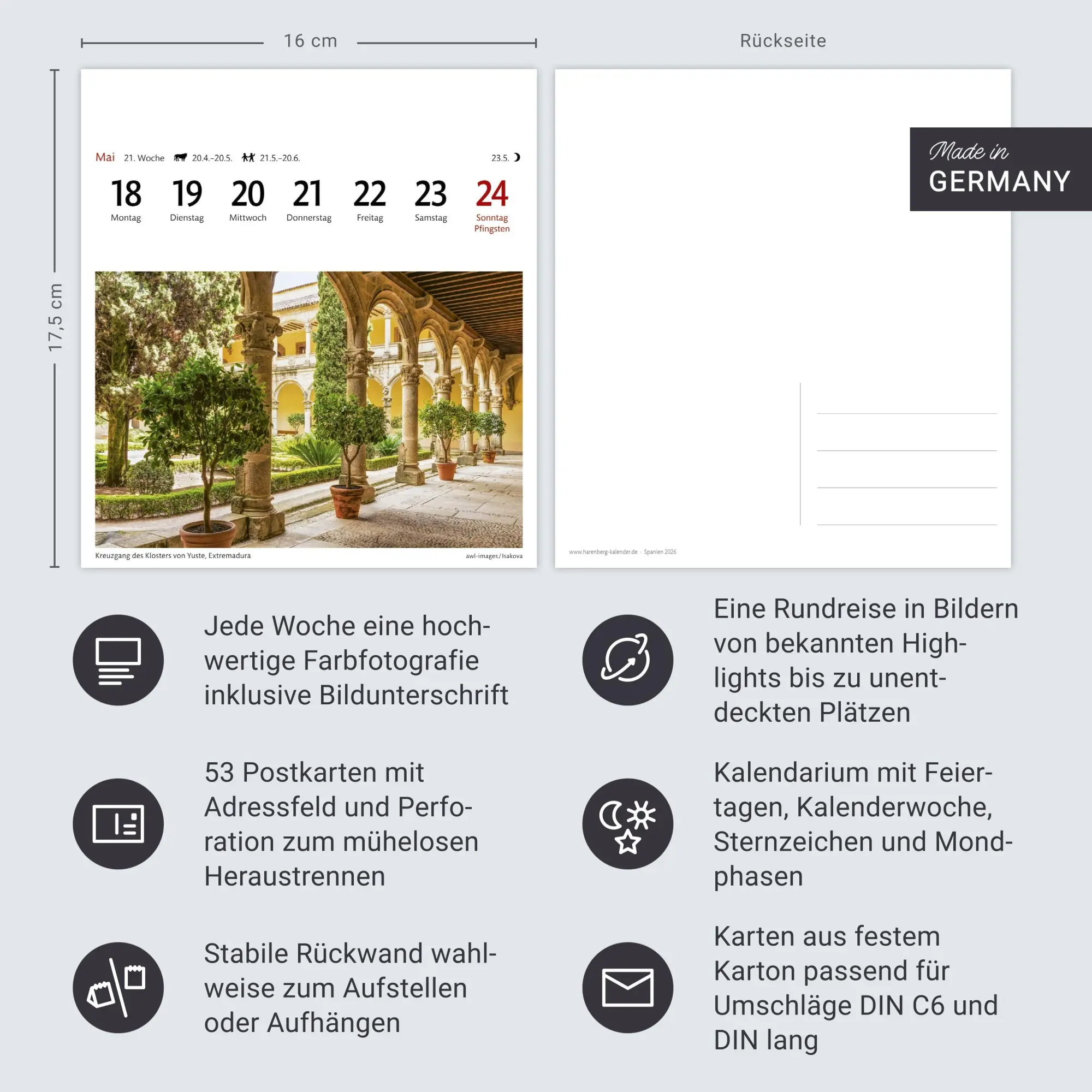Bild: 9783840038150 | Spanien Sehnsuchtskalender 2026 - Wochenkalender mit 53 Postkarten