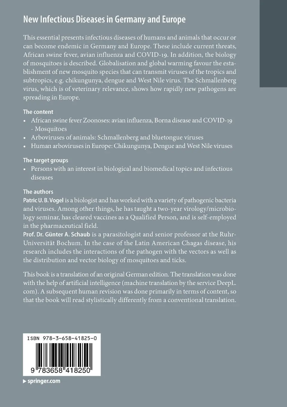 Rückseite: 9783658418250 | New Infectious Diseases in Germany and Europe | Vogel (u. a.) | Buch