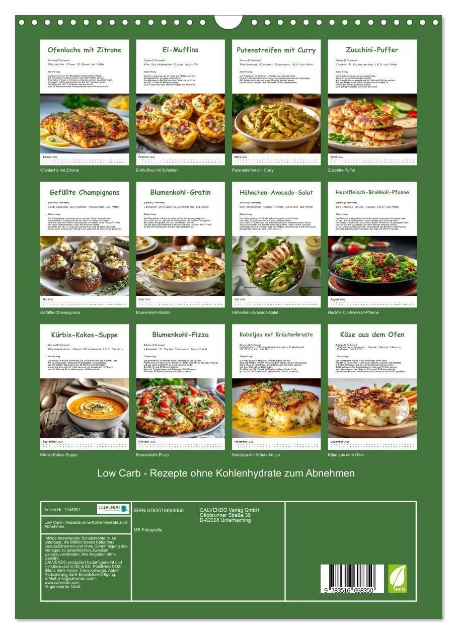 Bild: 9783516698350 | Low Carb - Rezepte ohne Kohlenhydrate zum Abnehmen (Wandkalender...