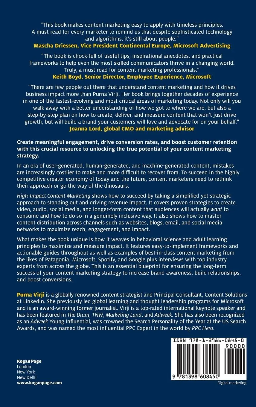 Rückseite: 9781398608450 | High-Impact Content Marketing | Purna Virji | Buch | Gebunden | 2023