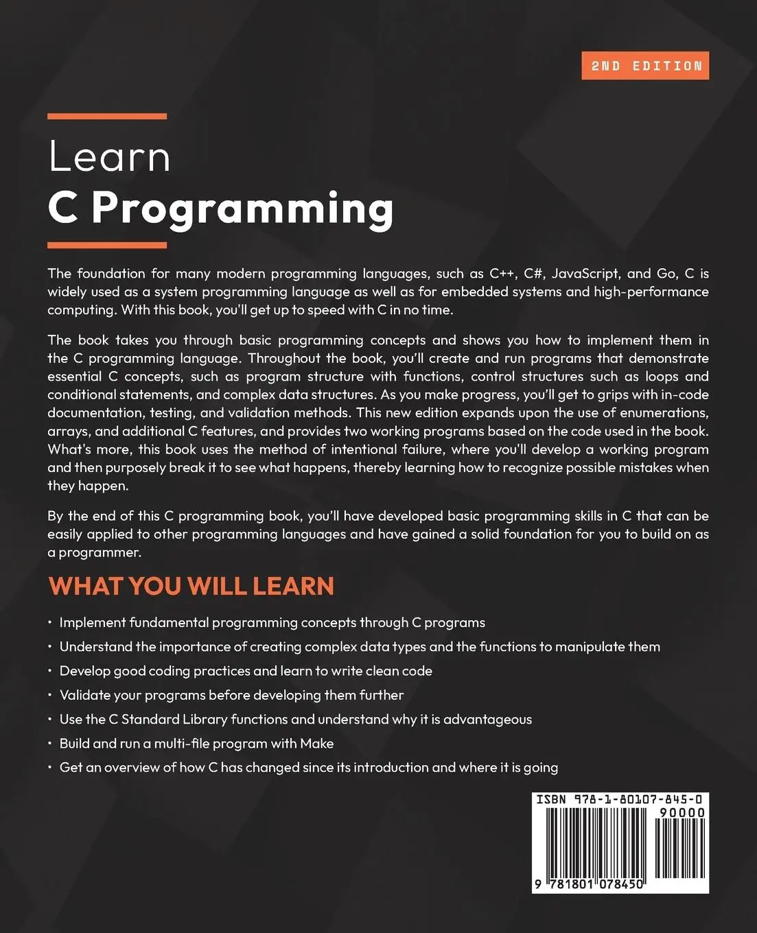 Rückseite: 9781801078450 | Learn C Programming - Second Edition | Jeff Szuhay | Taschenbuch
