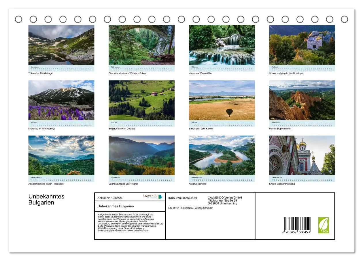 Bild: 9783457668450 | Unbekanntes Bulgarien (Tischkalender 2026 DIN A5 quer), CALVENDO...