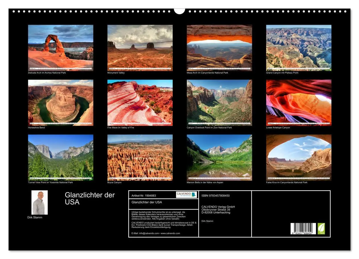 Bild: 9783457808450 | Glanzlichter der USA (Wandkalender 2026 DIN A2 quer), CALVENDO...