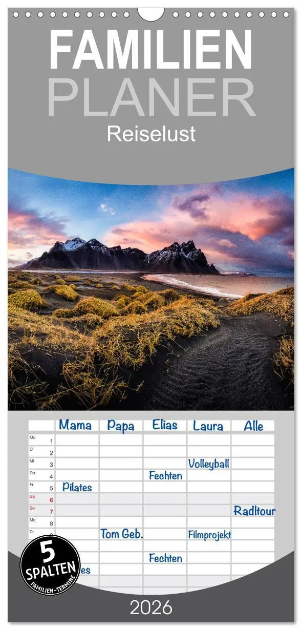 Cover: 9783516518450 | Familienplaner 2026 - Reiselust mit 5 Spalten (Wandkalender, 21 x...