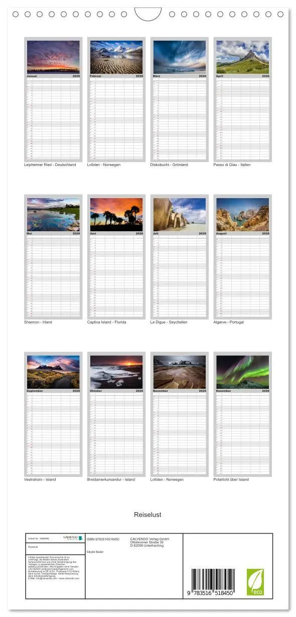 Bild: 9783516518450 | Familienplaner 2026 - Reiselust mit 5 Spalten (Wandkalender, 21 x...