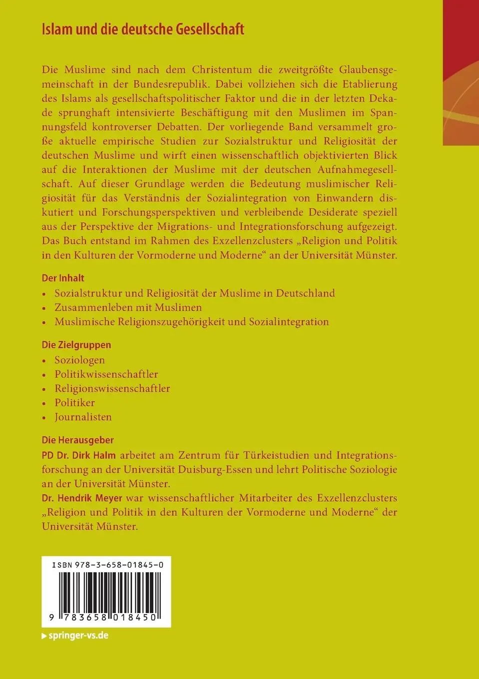 Rückseite: 9783658018450 | Islam und die deutsche Gesellschaft | Hendrik Meyer (u. a.) | Buch