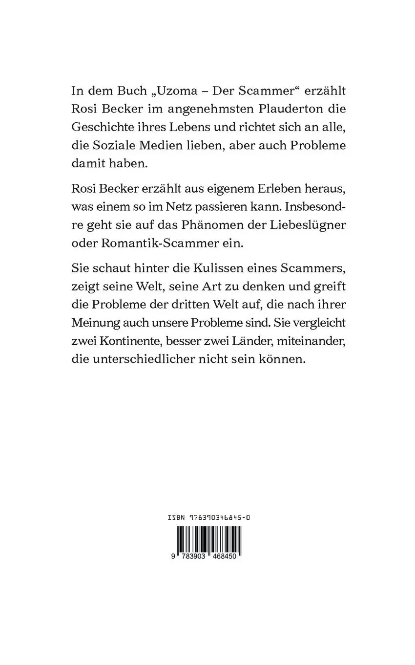 Rückseite: 9783903468450 | Uzoma - Der Scammer | Eine ungewöhnliche Freundschaft | Rosi Becker