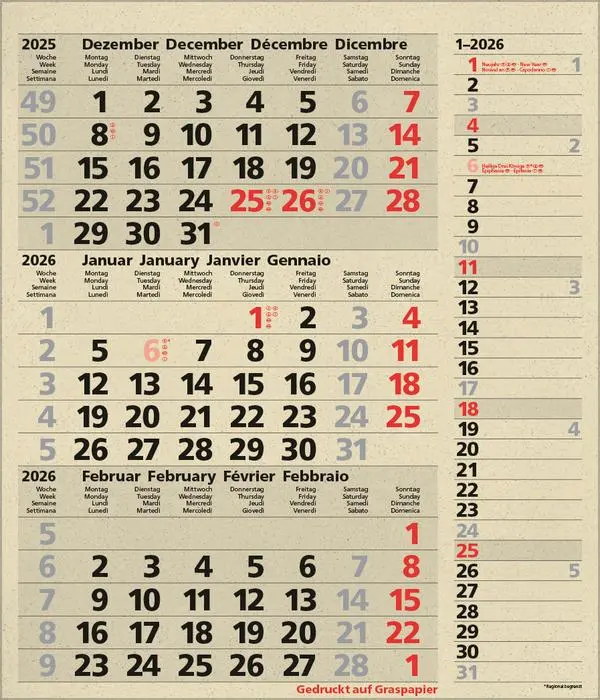 Bild: 9783731888550 | 3-Monats-Planer Combi Graspapier 2026 | Verlag Korsch | Kalender