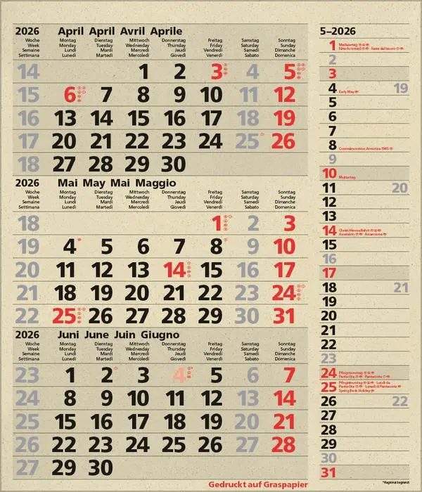 Bild: 9783731888550 | 3-Monats-Planer Combi Graspapier 2026 | Verlag Korsch | Kalender