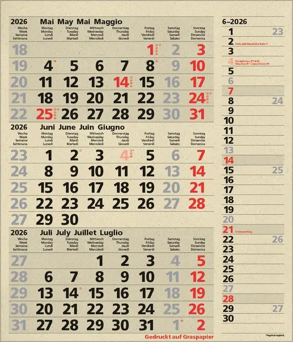 Bild: 9783731888550 | 3-Monats-Planer Combi Graspapier 2026 | Verlag Korsch | Kalender
