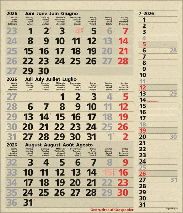 Bild: 9783731888550 | 3-Monats-Planer Combi Graspapier 2026 | Verlag Korsch | Kalender