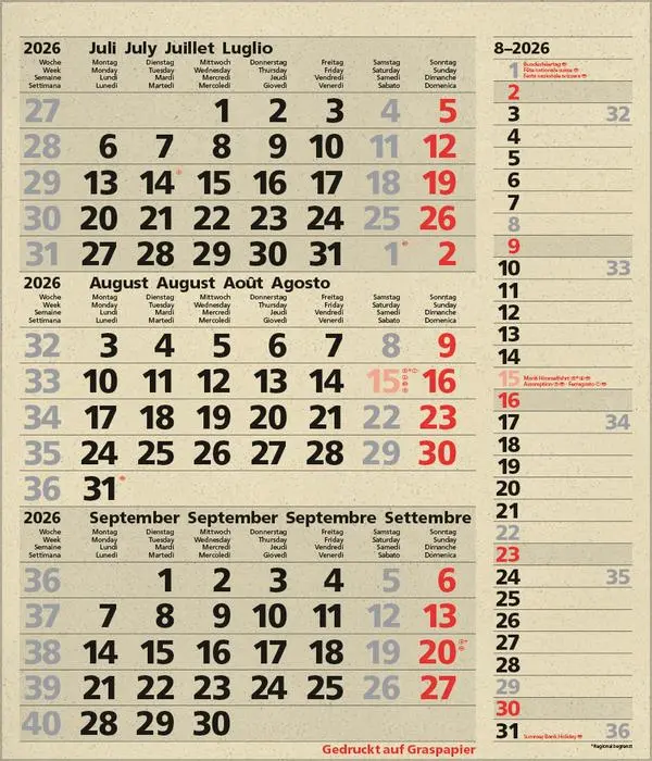 Bild: 9783731888550 | 3-Monats-Planer Combi Graspapier 2026 | Verlag Korsch | Kalender