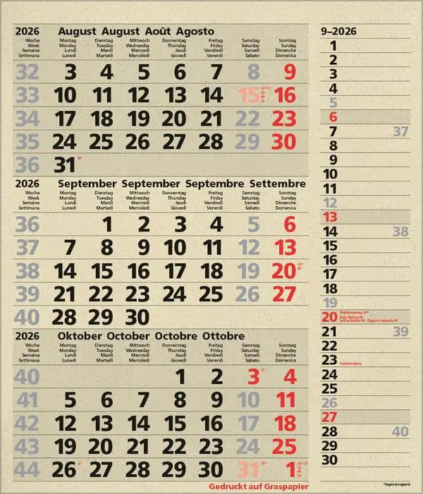 Bild: 9783731888550 | 3-Monats-Planer Combi Graspapier 2026 | Verlag Korsch | Kalender
