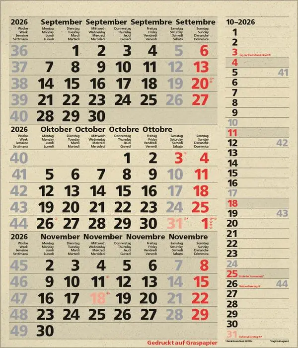 Bild: 9783731888550 | 3-Monats-Planer Combi Graspapier 2026 | Verlag Korsch | Kalender