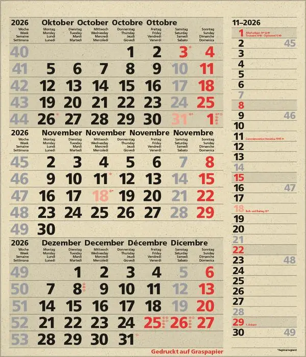 Bild: 9783731888550 | 3-Monats-Planer Combi Graspapier 2026 | Verlag Korsch | Kalender