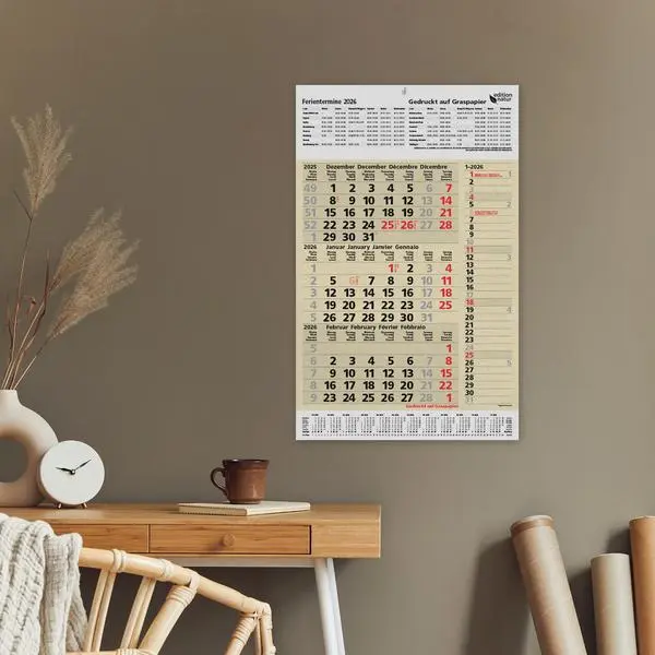 Bild: 9783731888550 | 3-Monats-Planer Combi Graspapier 2026 | Verlag Korsch | Kalender