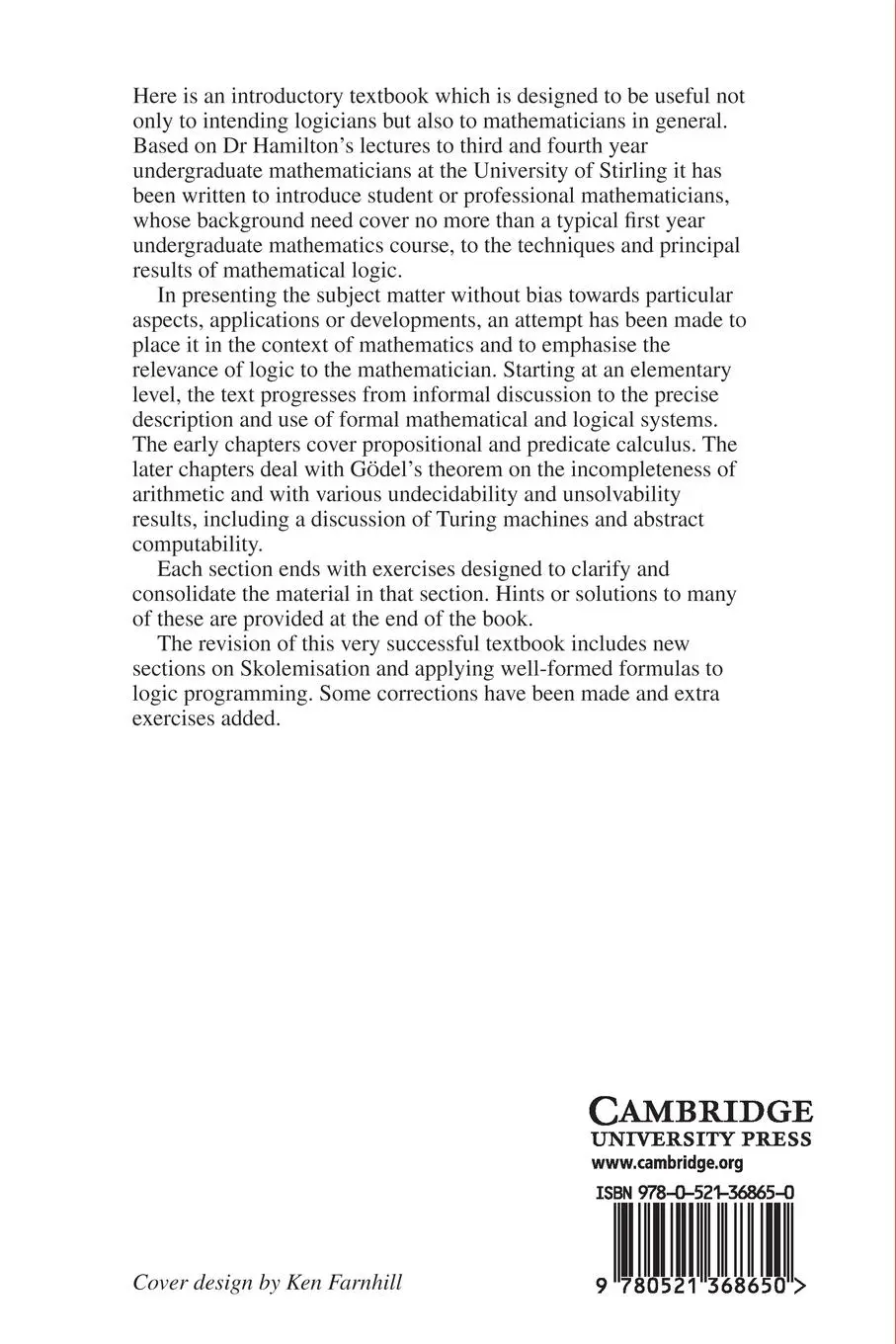 Rückseite: 9780521368650 | Logic for Mathematicians | A. G. Hamilton | Taschenbuch | Englisch