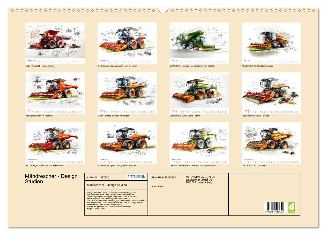 Bild: 9783457268650 | Mähdrescher - Design Studien (Wandkalender 2026 DIN A2 quer),...