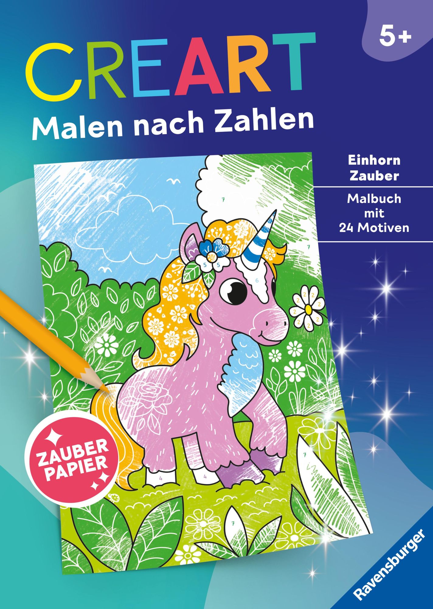 Cover: 9783473488650 | CreArt Malen nach Zahlen ab 5 - Zauberpapier: Einhorn Zauber | Püschel