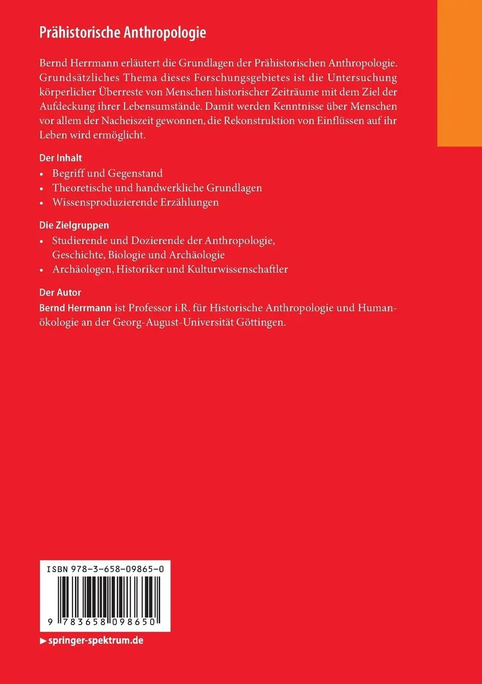 Rückseite: 9783658098650 | Prähistorische Anthropologie | Eine Standortbestimmung | Herrmann | ix