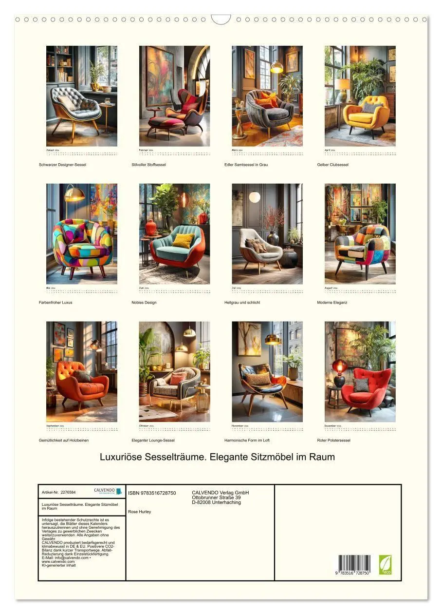 Bild: 9783516728750 | Luxuriöse Sesselträume. Elegante Sitzmöbel im Raum (Wandkalender...