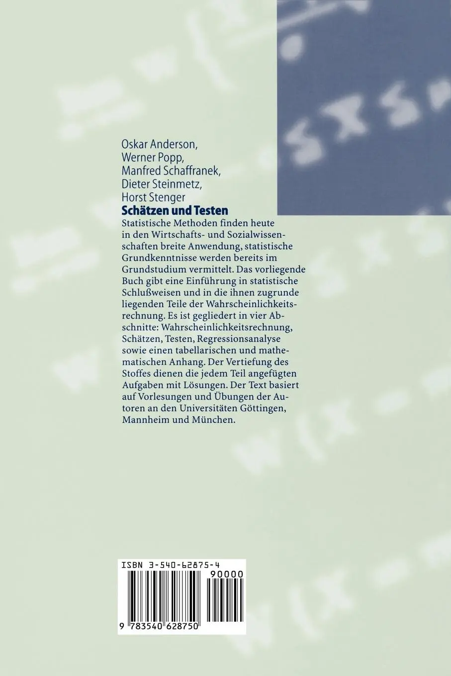 Rückseite: 9783540628750 | Schätzen und Testen | Oskar Anderson (u. a.) | Taschenbuch | xii