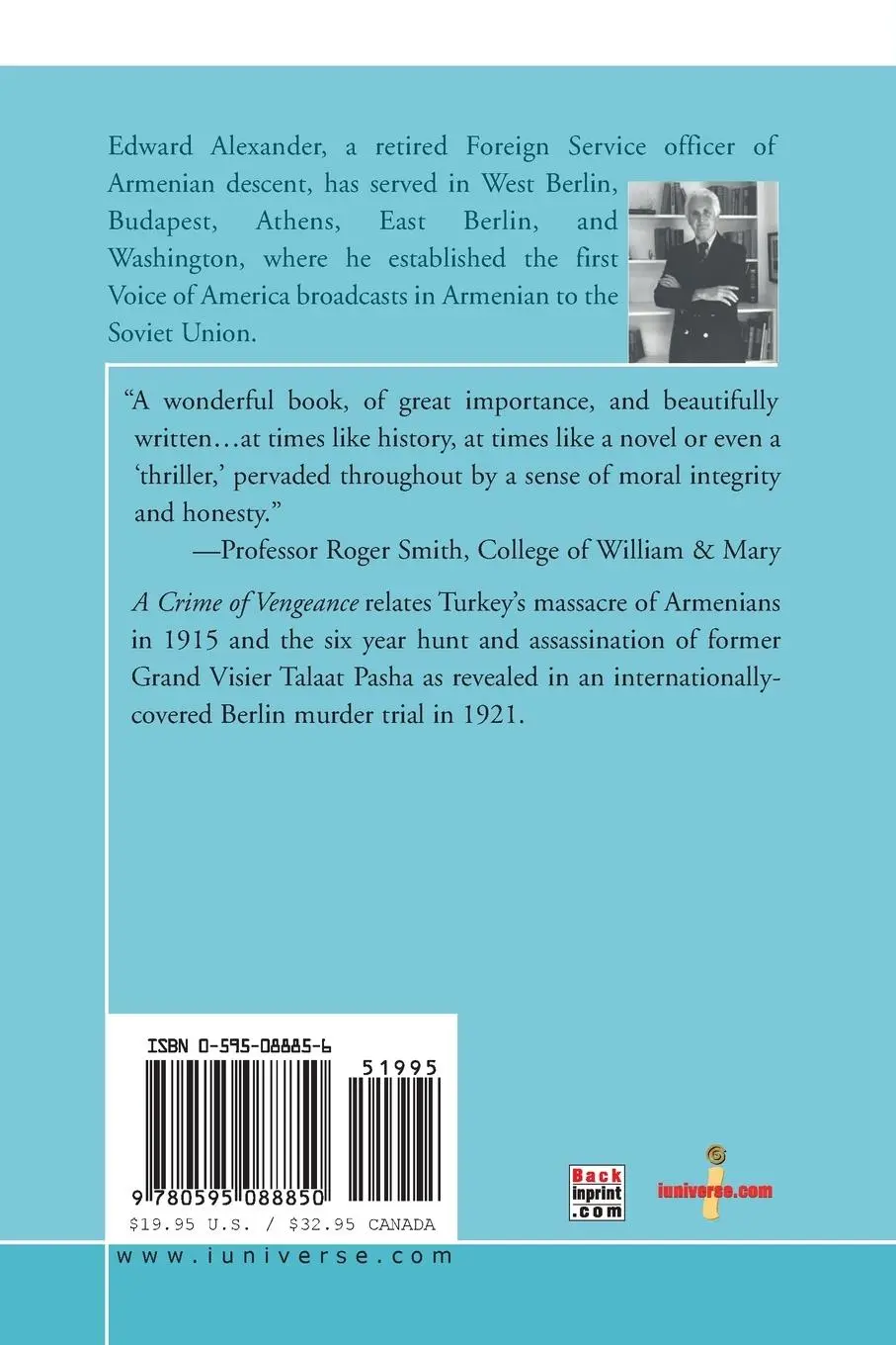 Rückseite: 9780595088850 | A Crime of Vengeance | An Armenian Struggle for Justice | Alexander