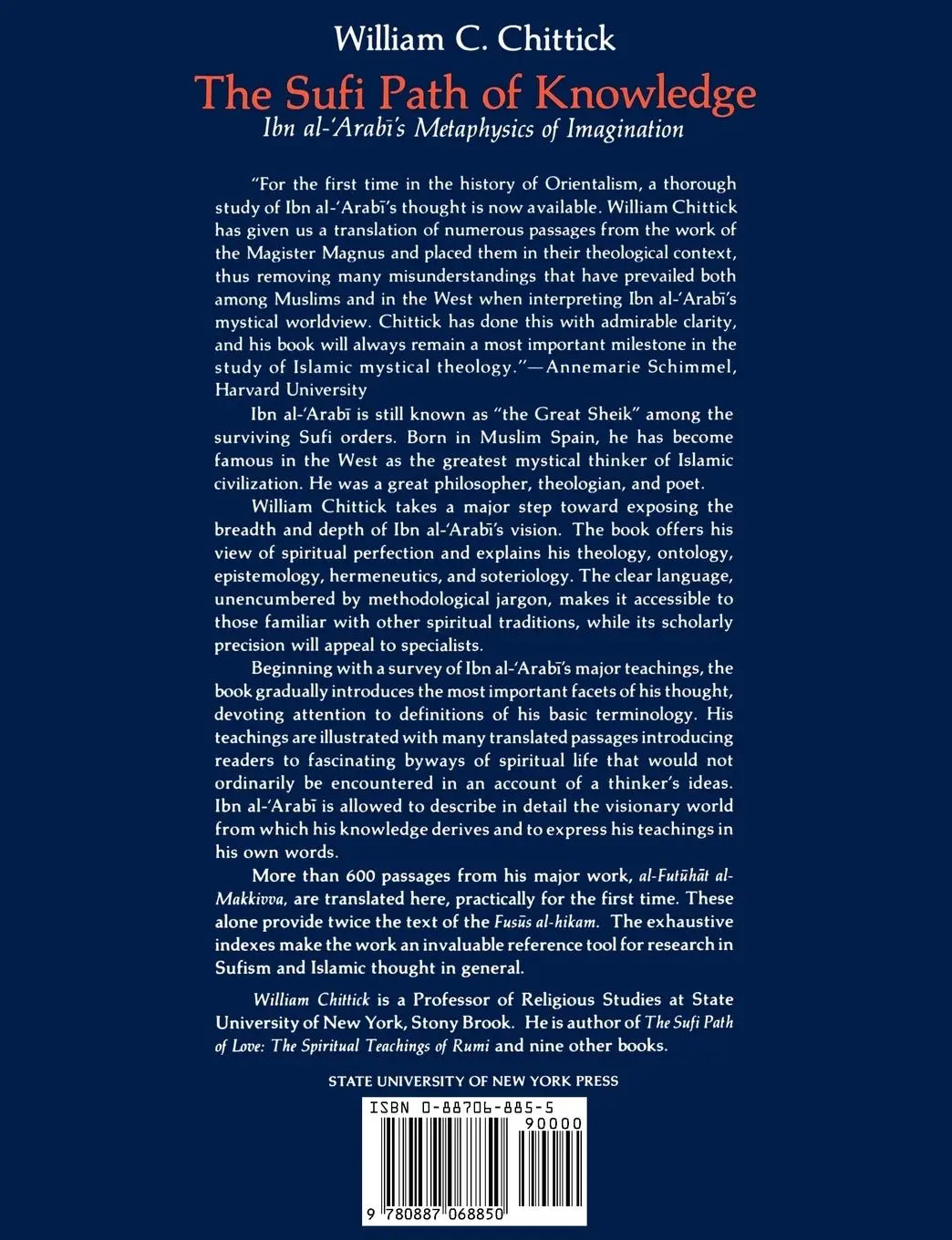 Rückseite: 9780887068850 | The Sufi Path of Knowledge | William C. Chittick | Taschenbuch | 1989
