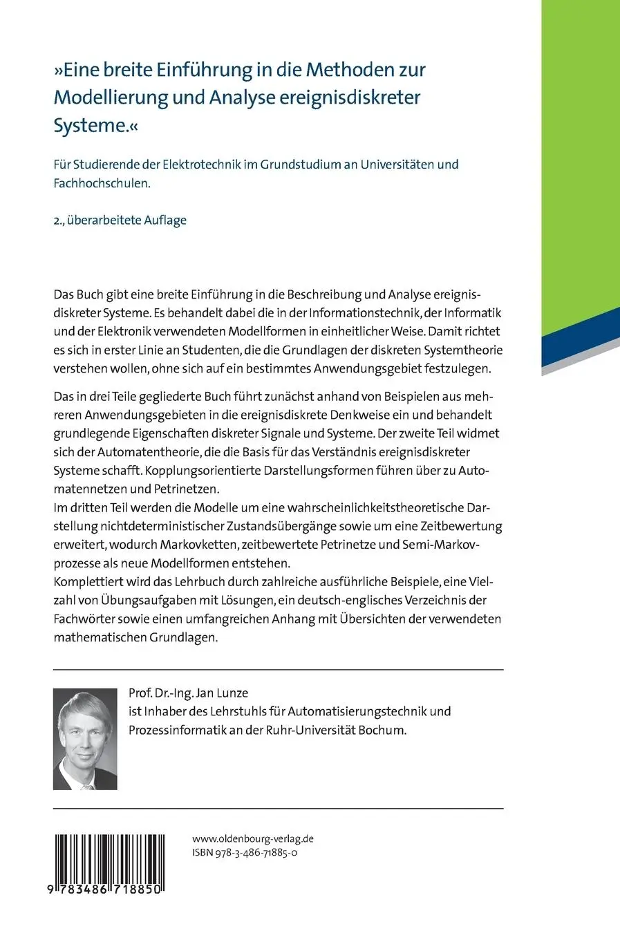 Rückseite: 9783486718850 | Ereignisdiskrete Systeme | Jan Lunze | Buch | Deutsch | 2012