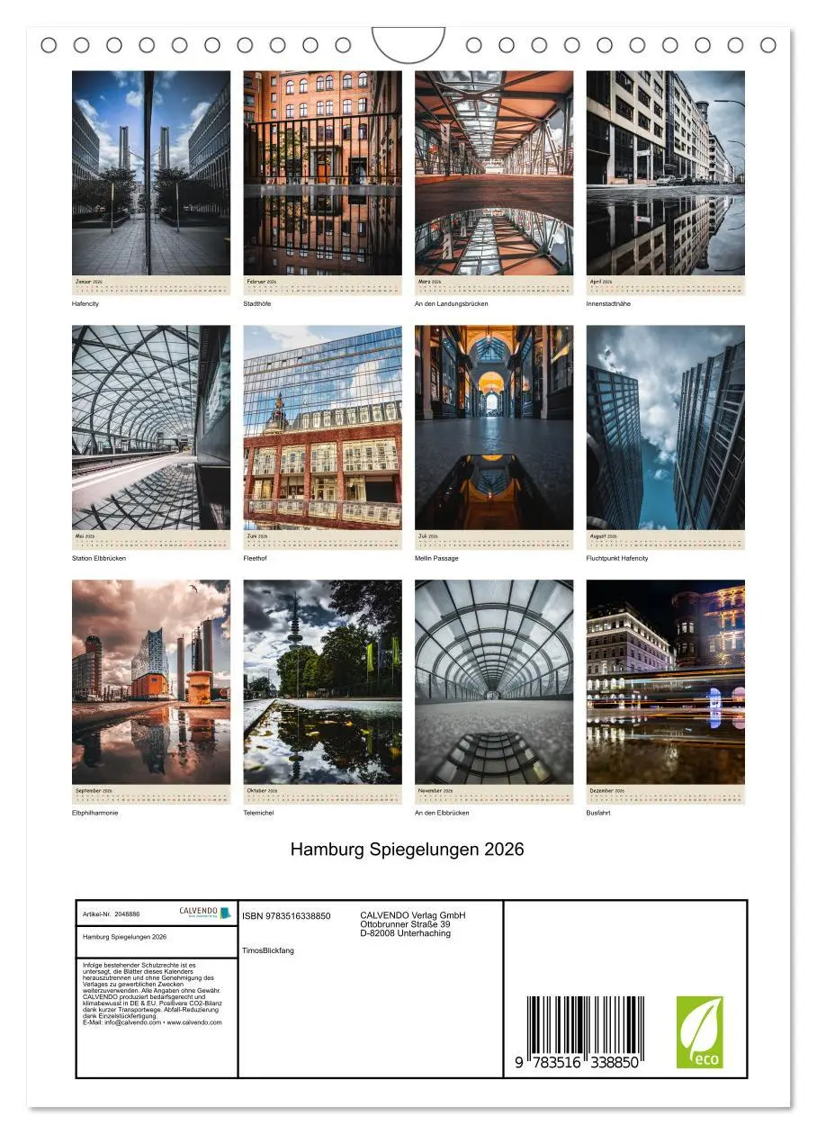 Bild: 9783516338850 | Hamburg Spiegelungen 2026 (Wandkalender 2026 DIN A4 hoch), CALVENDO...