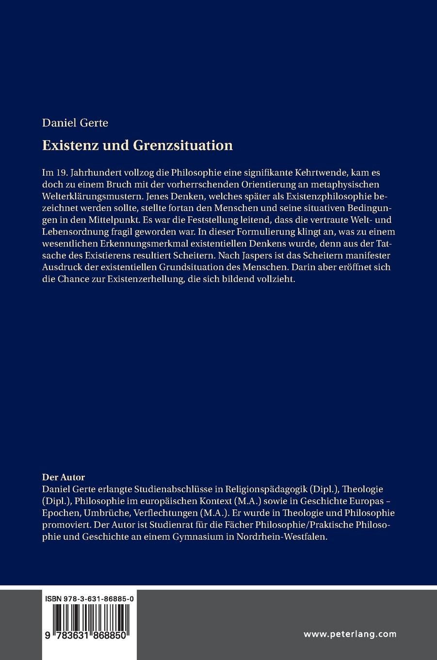 Rückseite: 9783631868850 | Existenz und Grenzsituation | Daniel Gerte | Buch | Deutsch | 2021