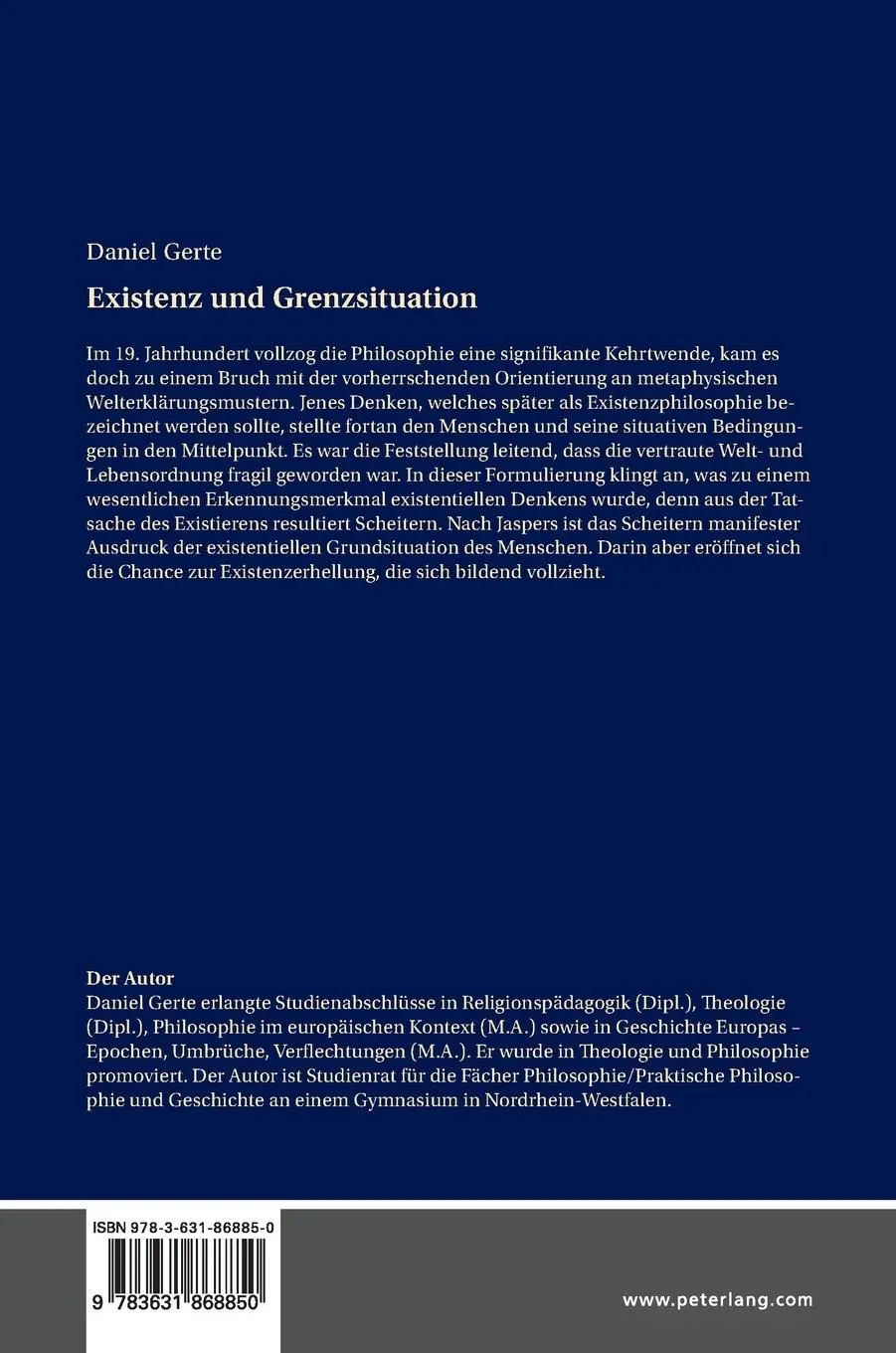 Rückseite: 9783631868850 | Existenz und Grenzsituation | Daniel Gerte | Buch | Deutsch | 2021