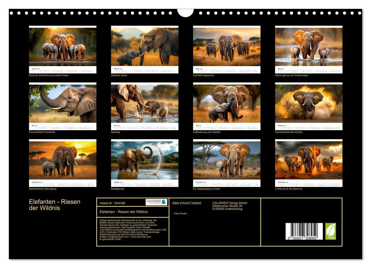 Bild: 9783457308950 | Elefanten - Riesen der Wildnis (Wandkalender 2026 DIN A3 quer),...
