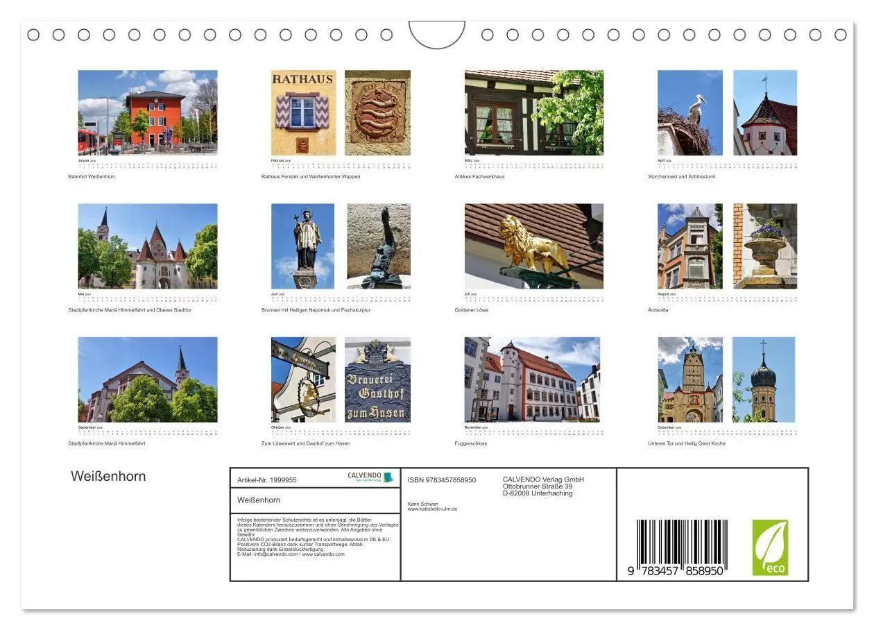 Bild: 9783457858950 | Weißenhorn (Wandkalender 2026 DIN A4 quer), CALVENDO Monatskalender