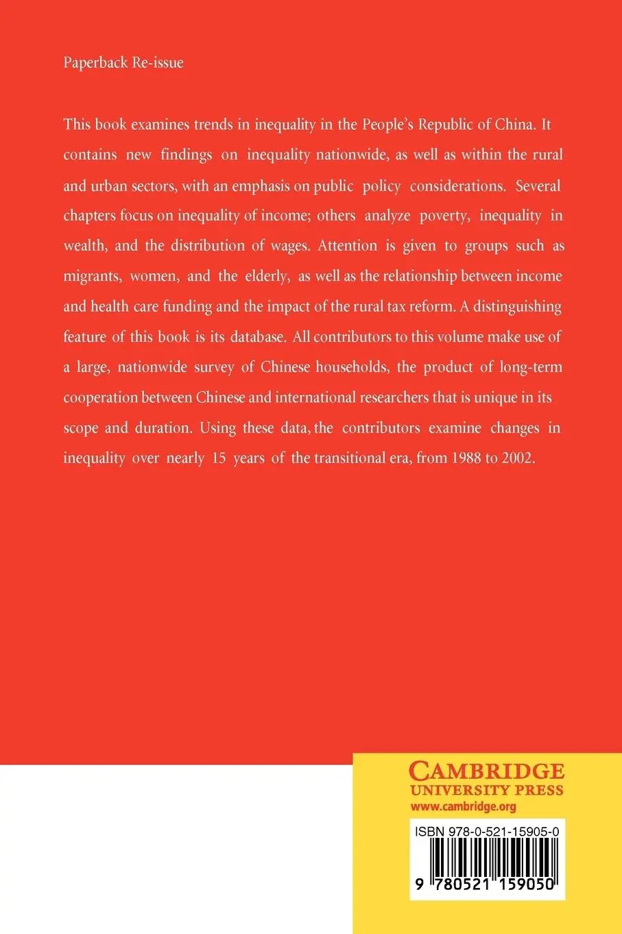 Rückseite: 9780521159050 | Inequality and Public Policy in China | Bjorn A. Gustafsson (u. a.)