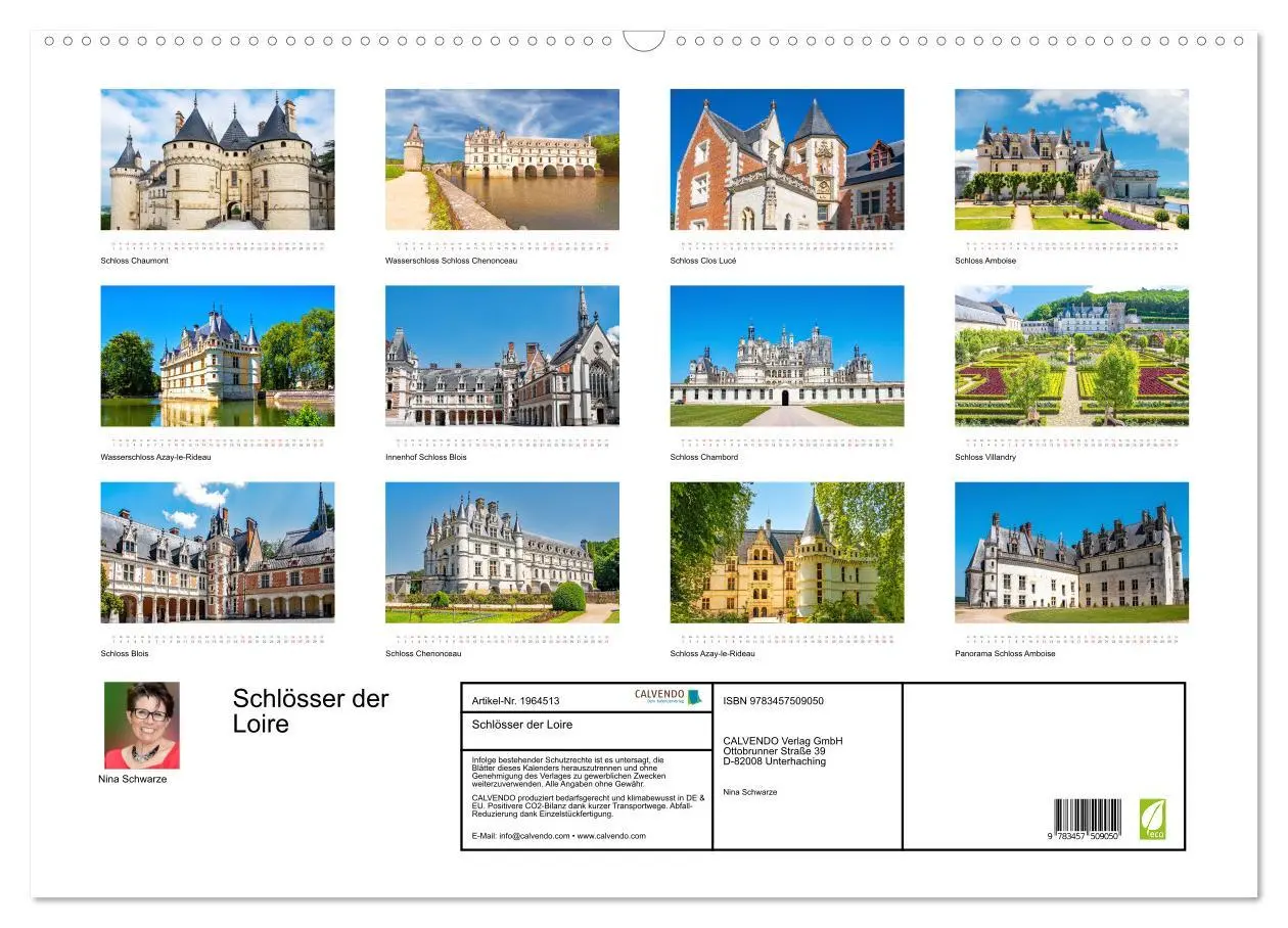 Bild: 9783457509050 | Schlösser der Loire (Wandkalender 2026 DIN A2 quer), CALVENDO...