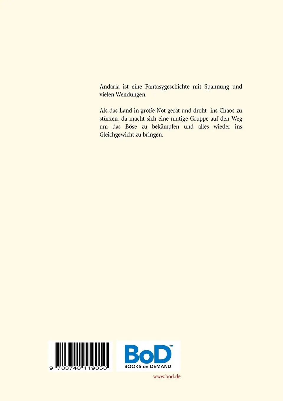 Rückseite: 9783748119050 | Andaria | Die Geschichte vom Nebelberg | Tim Friedrich | Taschenbuch