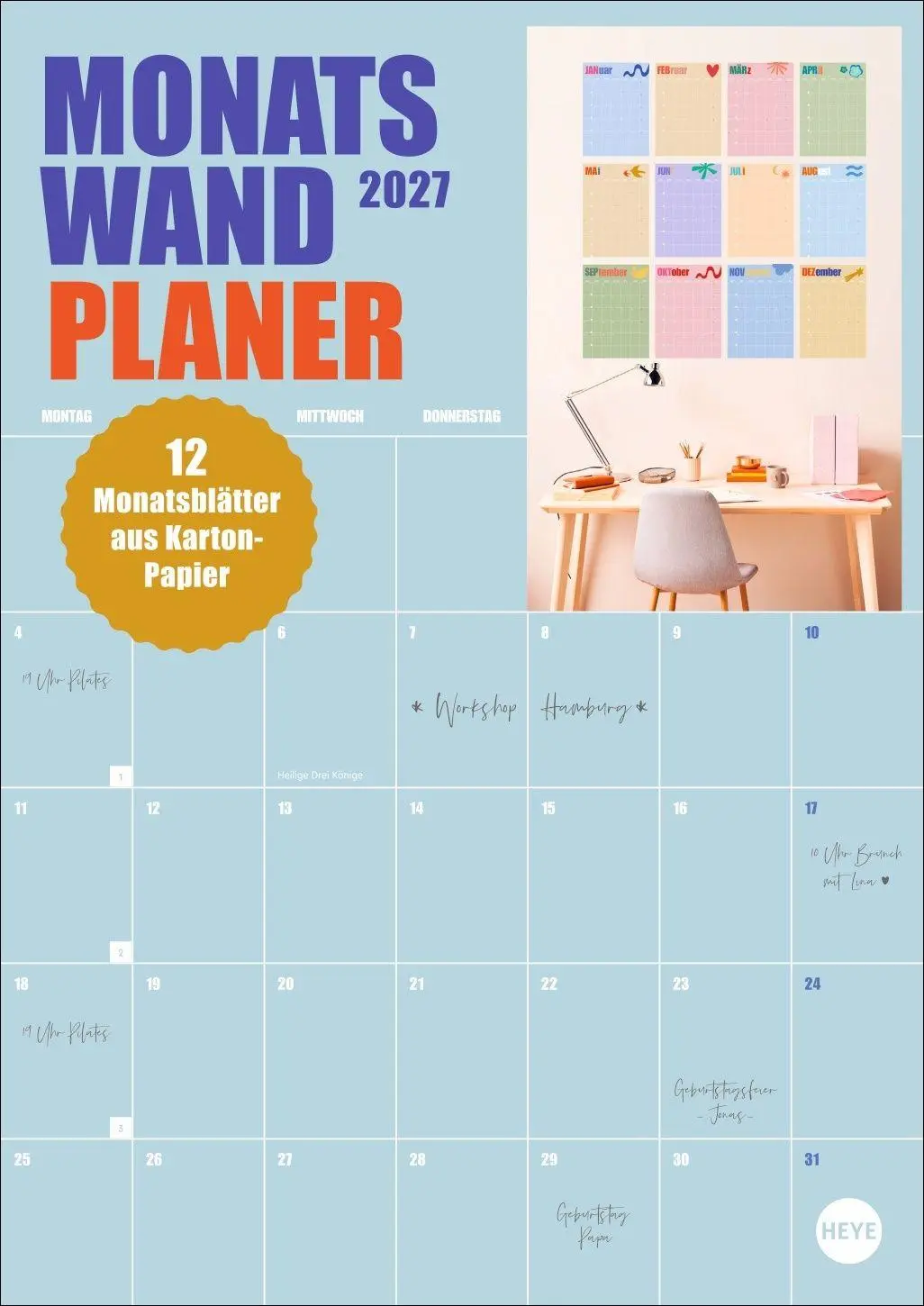 Cover: 9783756419050 | Monats-Wandplaner bunt 2027 - 12 einzelne Blätter zur individuellen...