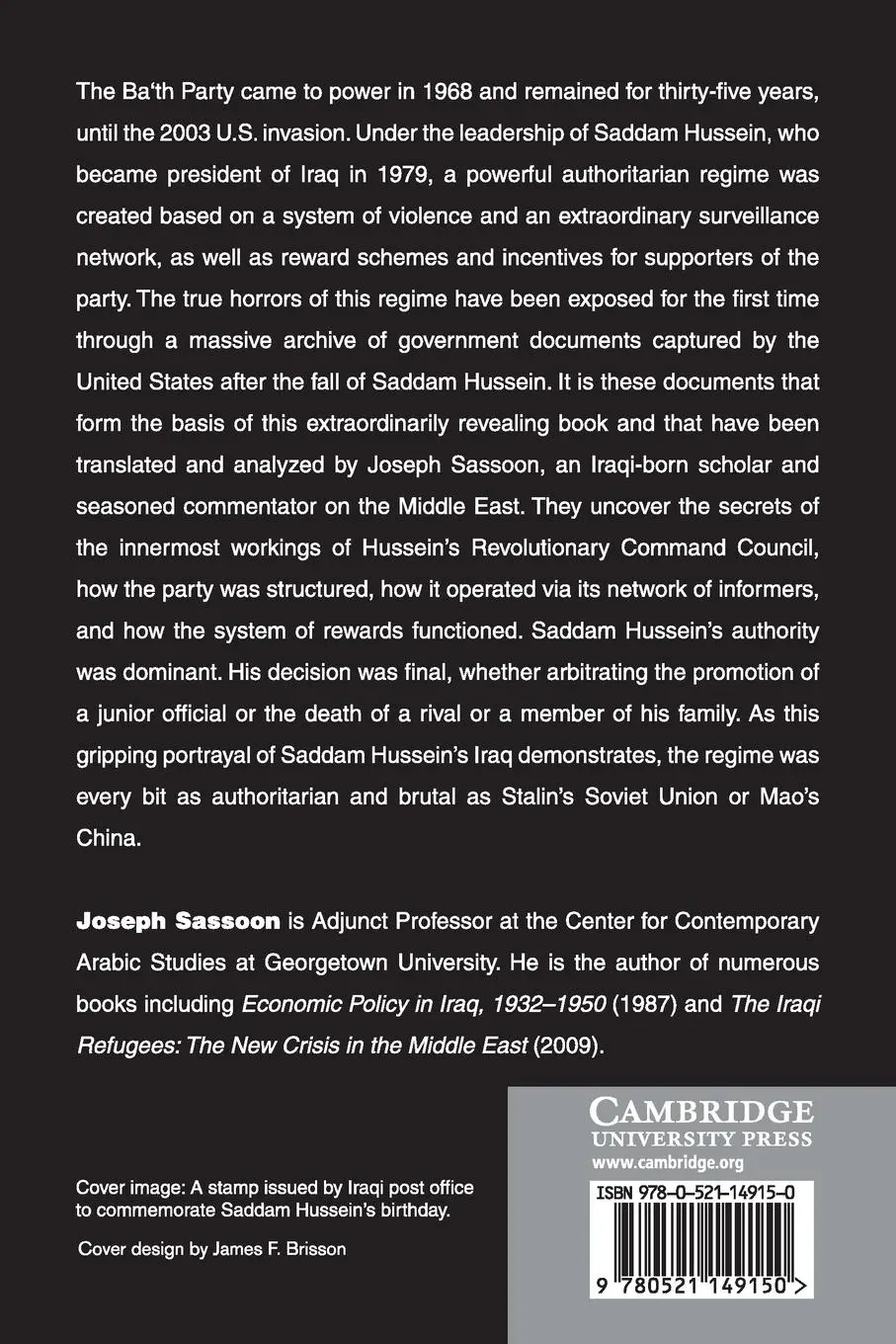 Rückseite: 9780521149150 | Saddam Hussein's Ba'th Party | Joseph Sassoon | Taschenbuch | Englisch