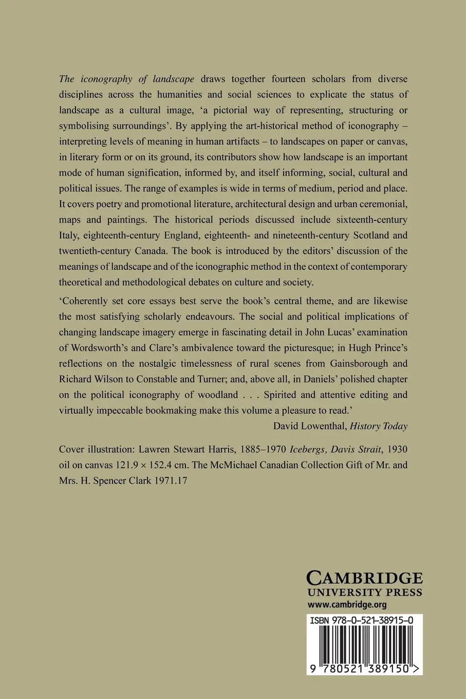 Rückseite: 9780521389150 | The Iconography of Landscape | Denis Cosgrove (u. a.) | Taschenbuch