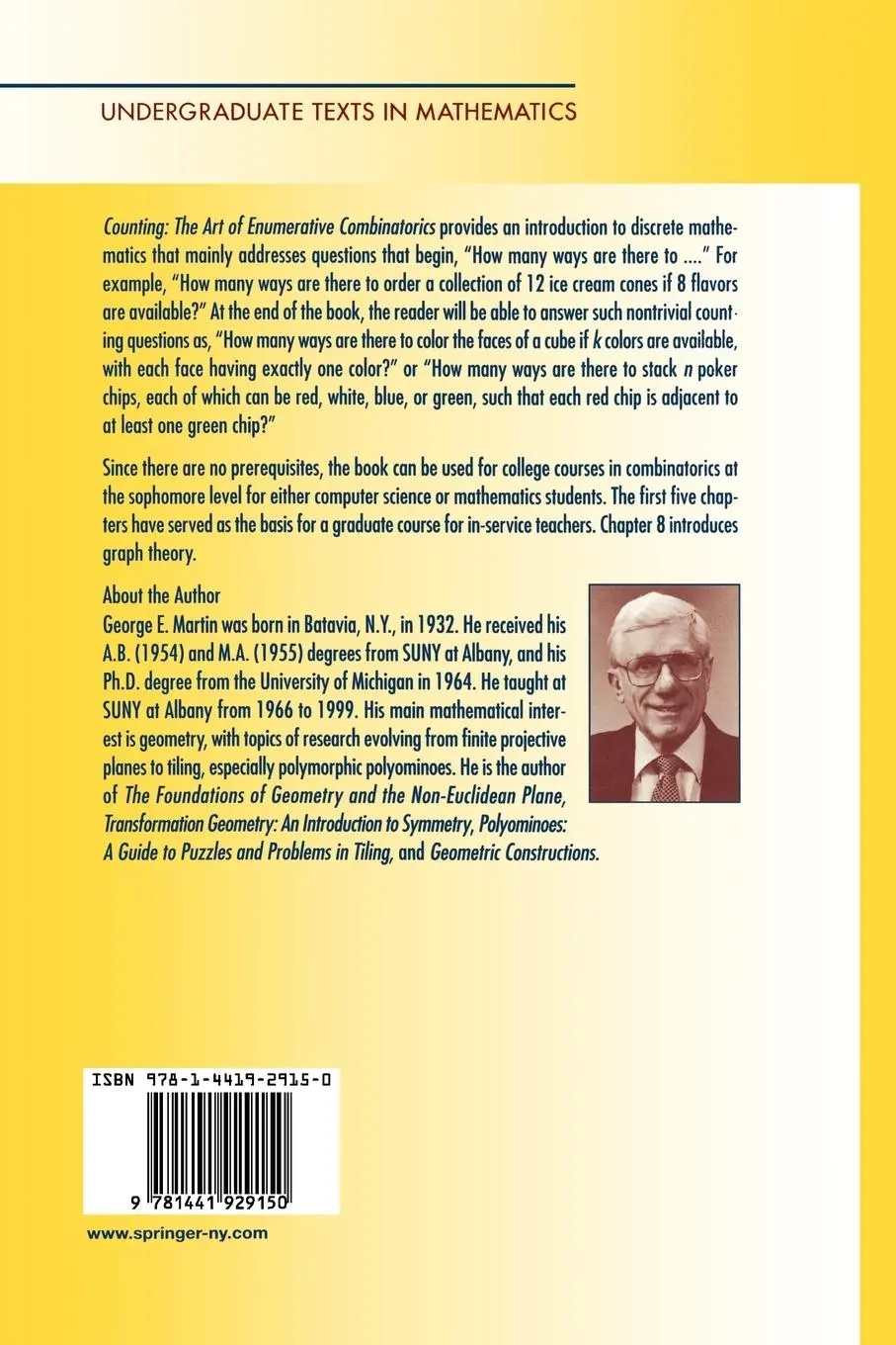 Rückseite: 9781441929150 | Counting: The Art of Enumerative Combinatorics | George E. Martin