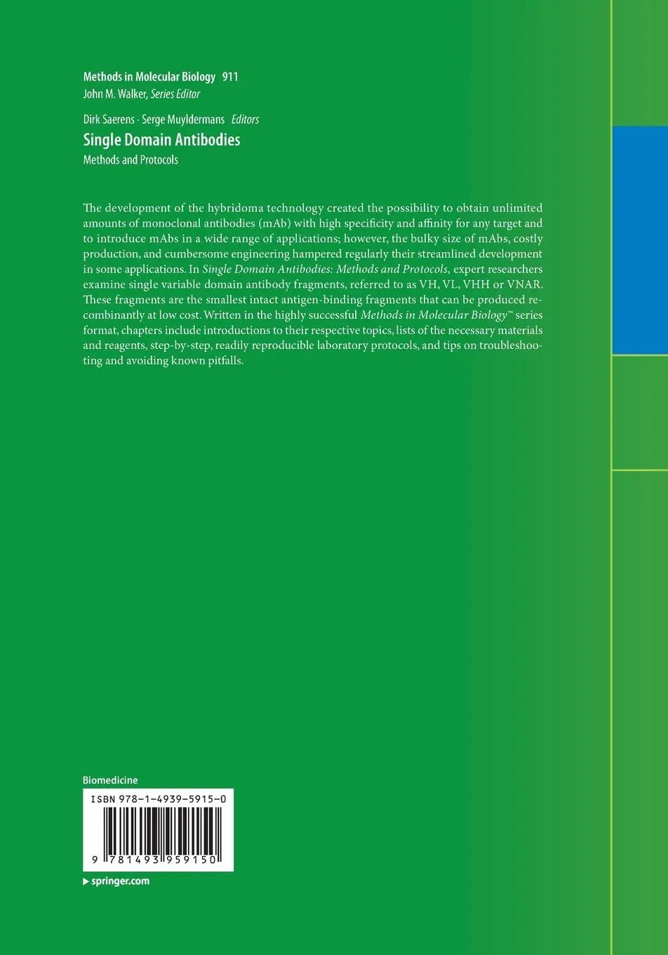 Rückseite: 9781493959150 | Single Domain Antibodies | Methods and Protocols | Saerens (u. a.)
