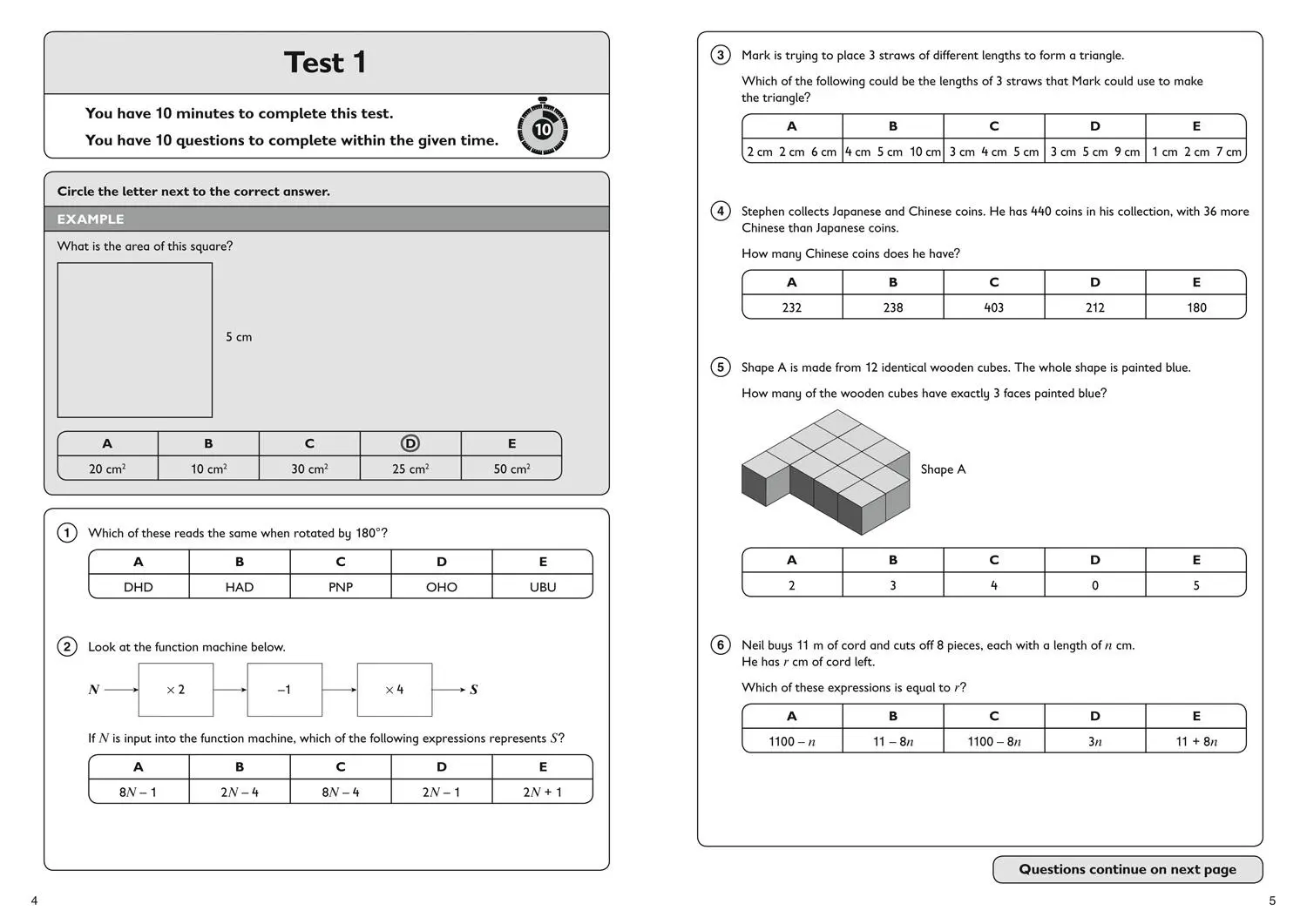 Bild: 9781844199150 | 11+ Maths Quick Practice Tests Age 10-11 (Year 6) Book 1 | Collins 11