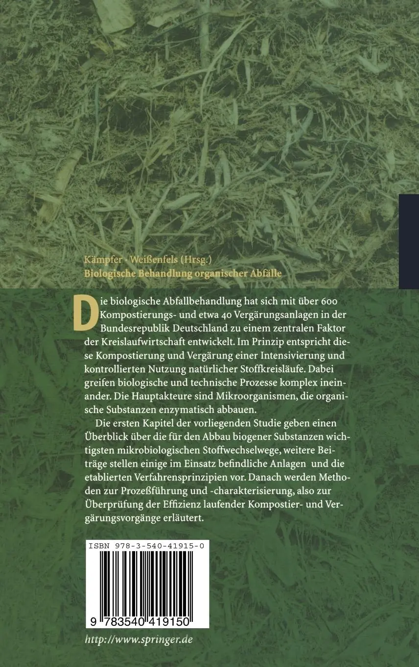 Rückseite: 9783540419150 | Biologische Behandlung organischer Abfälle | Weißenfels (u. a.) | Buch