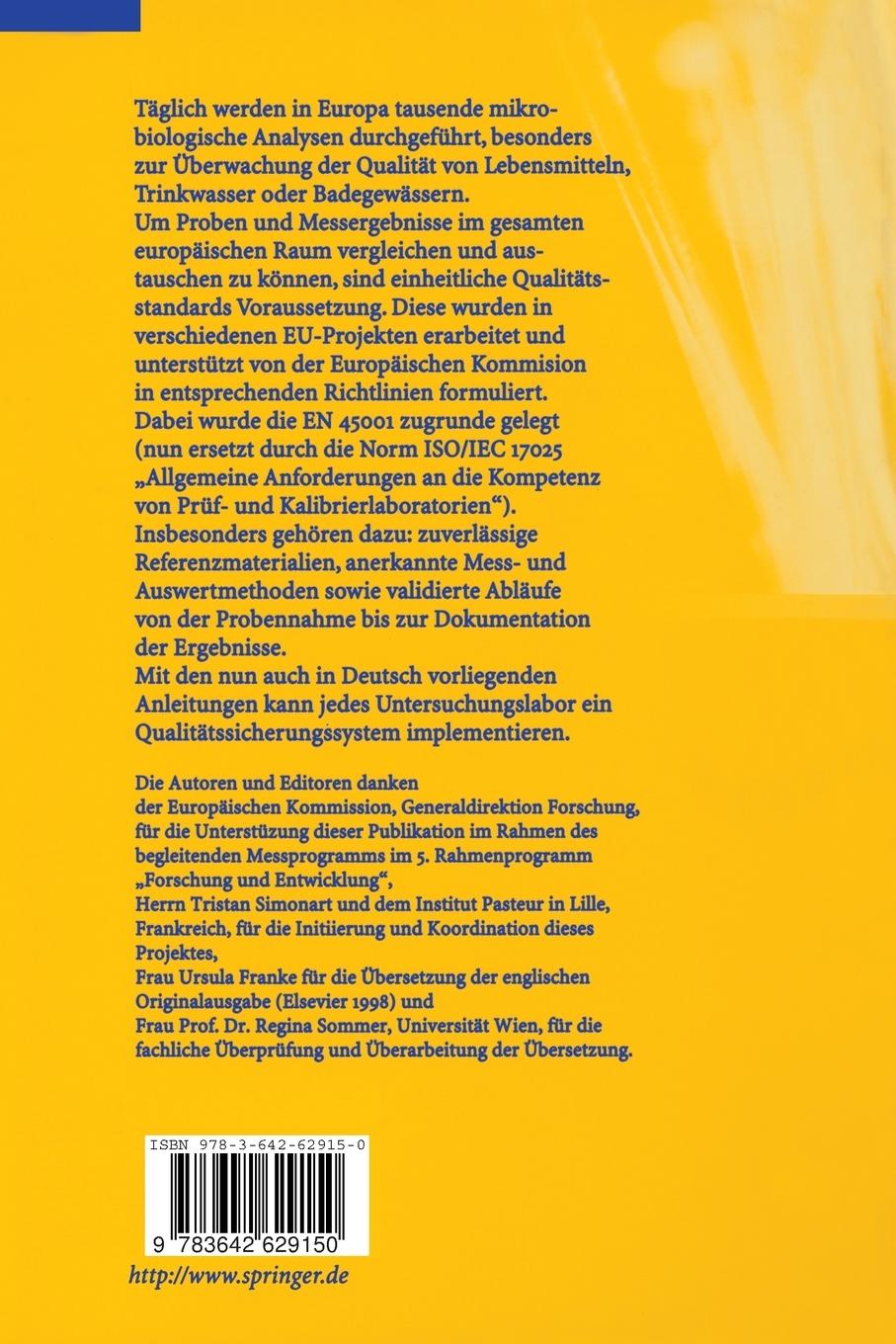 Rückseite: 9783642629150 | Mikrobiologische Analysen: Richtlinien zur Qualitätssicherung | Buch