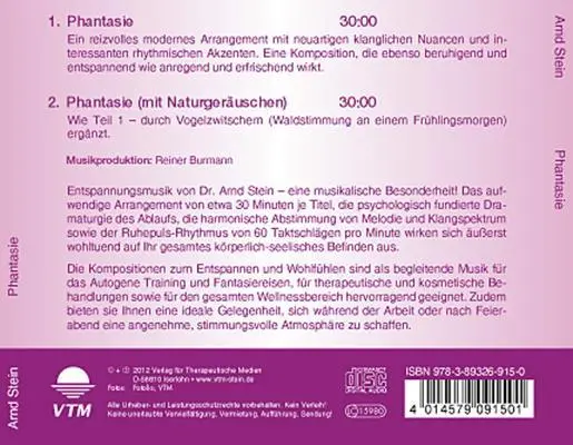 Rückseite: 9783893269150 | Phantasie. CD | Sanfte Musik zum Entspannen und Wohlfühlen | Stein