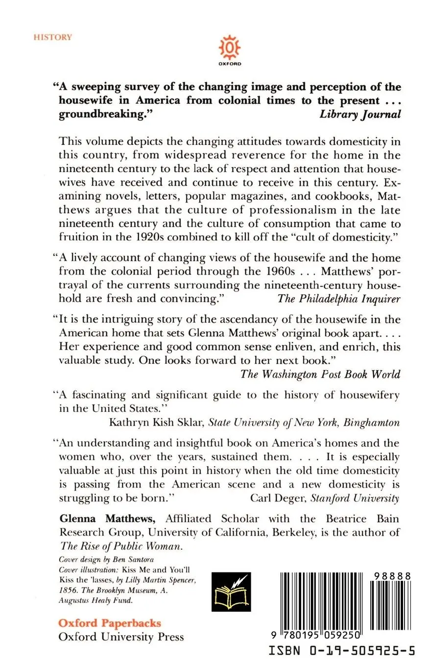 Rückseite: 9780195059250 | Just a Housewife | The Rise and Fall of Domesticity in America | Buch