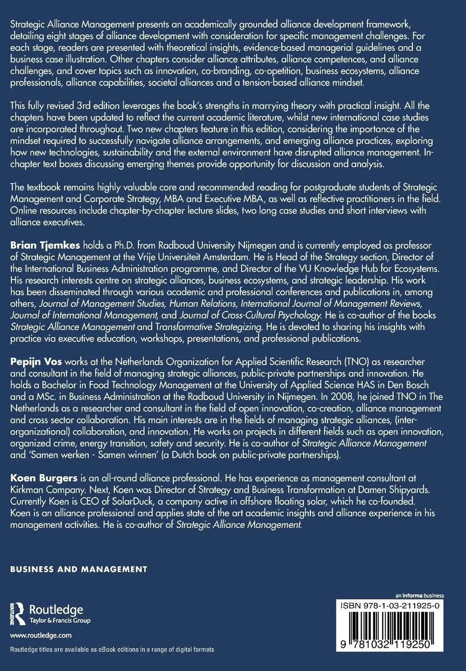 Rückseite: 9781032119250 | Strategic Alliance Management | Brian Tjemkes (u. a.) | Taschenbuch